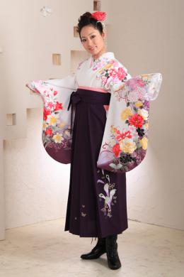 白地花柄&紫袴フルセット