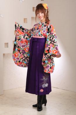 黒地花柄&紫袴フルセット
