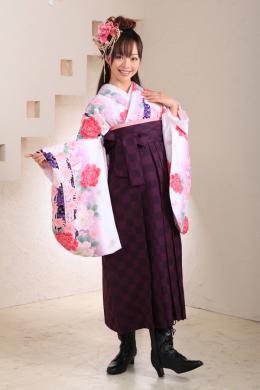 白紫&市松模様袴フルセット