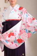 白地ピンクバラ柄&紫袴フルセット