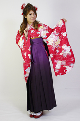 赤地古典柄&紫袴フルセット